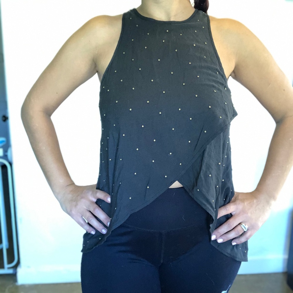Knot Sisters Crop Top Black with gold buttons